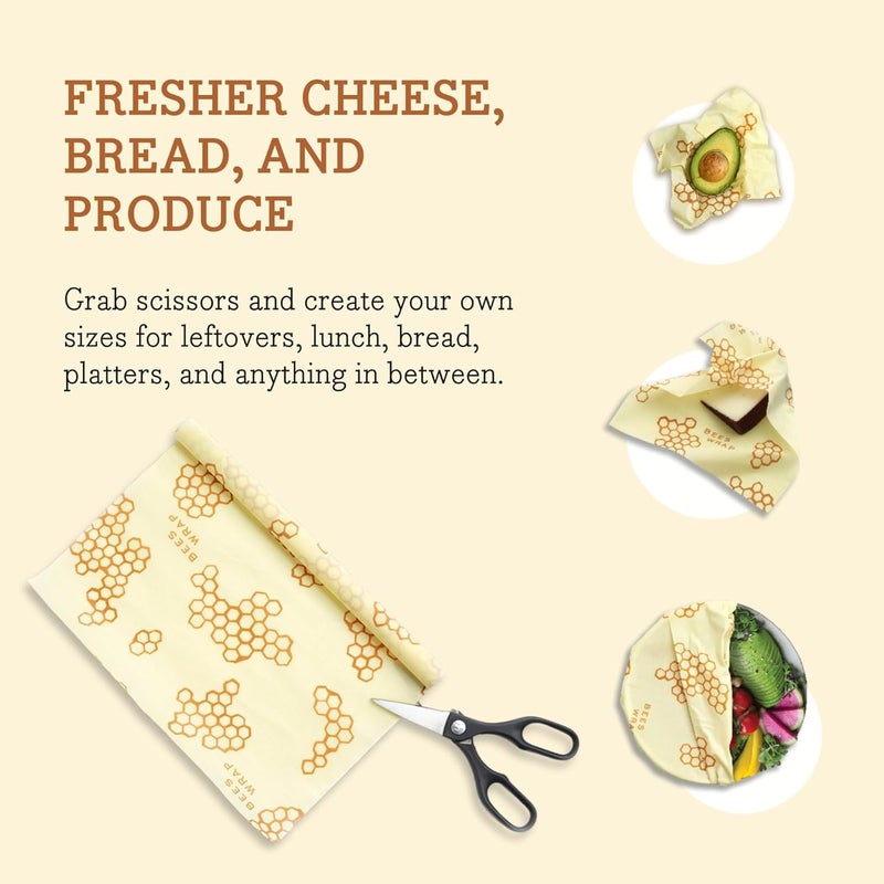 Bee's Wrap Beeswax Wraps for Food - Cut to Size 14x52" Wax Paper Roll - Made in USA Reusable Waxed Paper & Bowl Covers - Organic & Eco-Friendly Alternative to Aluminum Foil & Plastic Wrap, Honeycomb - Image 4